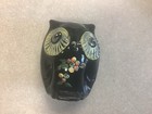 Vintage Fenton Autumn Jewel Hand Painted  Black Onyx Glass Owl
