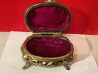 Art Nouveau Trinket Box Metal Jewelry Box Lined Footed Gold Tone A25 Antique Vtg