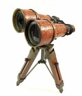 Nautical 6  Binocular Antique Table Top Brass Telescope With Wooden Tripod Stand