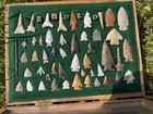 Framed Collection Of Native American Arrowheads Beads Artifacts 