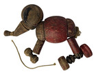 Antique Wooden Articulated Elephant Pull Toy On Wheels  Missing Parts