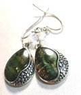 Vintage Earrings Gold Tone Green Abalone Teardrop Dangle Kenneth Cole Signed