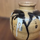 Vintage Ceramic Vase With Black   White Glaze Flow  Folk Art Style