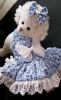 Dog Harness Dress W  Matching Hair Bow  Blue Calio   New Handmade  Free Shipping