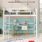 Twin Size Loft Bed With Ladder Safety Guardrail Heavy Duty Wood Frame White