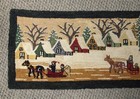 Large Vintage Hooked Rug Canadian Winter Sleigh Ski Village Snow Scene