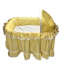 Vtg Woven Yellow Wicker Baby Bassinet Detachable Canopy Folding Rolling Legs