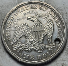 1870  1 Seated Liberty Silver Dollar  Attractive Au Details  Polished holed  C
