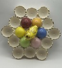Vintage 12 Egg Holder Ceramic Gold Rim Chicks Easter Spring Centerpiece Handmade