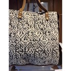 Mycha Bag Boho Cowhide Canvas Geometric Woven Tote Bag Leather Straps Graphic