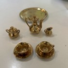 Vtg Gold Porcelain Miniature Tray Coffee Pot 2 Cups Saucers Cream Sugar Japan