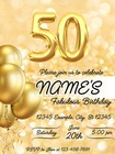 Personalised Gold Golden Glitter Birthday Party Digital Invitation