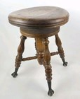 Antique Chas Parker Co Wooden Swivel Piano Stool Cast Iron Glass Ball Claw Feet 