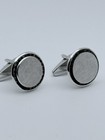 Pair Davinci Sterling Silver Round Textured W  Chanel Set Crystals Cuff Links
