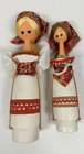 Handmade Vintage Pair Wooden Folk Art Peg Dolls Shelf Sitter Hand Painted Mcm