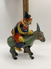 Antique Made In Us Zone Germany Clown Riding Donkey Windup Tin Toy Vintage
