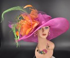Fuchsia Pink Church Kentucky Derby Party Wedding Tea Wide Brim Sinamay Hat