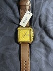 Olevs Model 9925 Chronograph With Square Gold-tone Case  Brown Leather Strap 