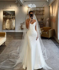 Simple Satin Mermaid Wedding Dresses Sweetheart Ruching White Ivory Bridal Gowns
