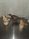 Three Vintage Carved Wood Bird Figurine Sculptures  As Is