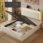Full Size Hydraulic Lift Bed  Led Lights  Charging Station  Pu Upholstered Bed