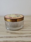 Vintage Art Deco Ribbed Footed Glass Vanity Powder Jar Enamel Painted Lid Floral