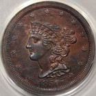 1850 1 2c Braided Hair Half Cent Pcgs Ms62rb