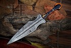 Custom Handmade Damascus Steel Double Edged Blade Dagger Knife Leather Sheath