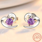 Sterling Silver 925 Amethyst Stone Heart Shaped Stud Earrings Girls Women 481