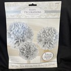 Round Silver Fluffy Pom Pom Decorations 3ct Birthday Wedding Party Supplies
