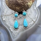 Sterling Silver Southwestern Style Round    Teardrop Turquoise Dangle Earrings