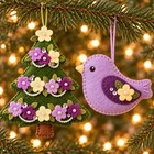 Diy Lavender Blooms Christmas Tree   Bird Ornament Kit Set Of 2 Craft Pattern