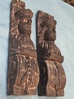 Pair Architectural Salvage Figural Neoclassical Corbel Bust Wood Hand Carved