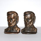 Vintage Pair Abraham Lincoln Bookends Cast Iron Bronze Finish Patina