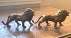 Pair Vintage Solid Brass Roaring Lion Figurines Open Mouth 