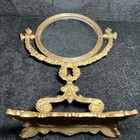 Vtg Solid Brass Swivel tilting Vanity Mirror Cosmetic Dresser-double-sided