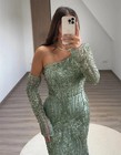 Luxury Shoulder Ball Gown Party Dress Bead Gem Sparkle Long Sleeve Evening Dress