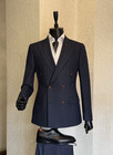Black Men s Striped Suit Peak Lapel Business Tailored Jacket Tuxedo Office 2pcs