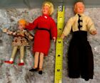 3 Vtg Caco Miniature Dollhouse Dolls Wrapped Legs Poseable Mom Dad Child Germany
