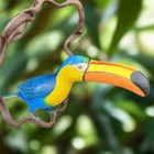 Tropical Blue Toucan Wood Carved Hanging Bird Statue On Vine Perch 20   