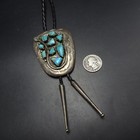 Vintage Effie Calavaza Zuni Turquoise Sterling Silver Bolo Tie With Snakes