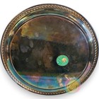 Vintage Wm Rogers Silver Plate Tray 10  Round Ornate Heavy Patina Unused Sticker