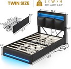 Twin full queen Pu Upholstered Bed Frames storage Headboard And 4 Drawers  Black
