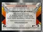 2020 Topps World Series Champion Patch Auto Juan Soto  25 Wcar-js Nationals