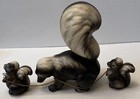 Vintage Skunk Family - Mother And Two Chained Kits