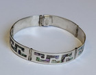 Vintage Inlaid Abalone Sterling Silver 5 Panel Hinged 7in Bracelet Iguala Mexico
