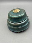 Vintage Powder Puff Music Box Teal Gold Metal Working Footed Vanity Box