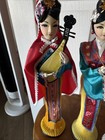 3 Vintage Souvenir Asian Doll Painted Face 15in  Styrofoam Body  Plastic Stand