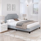 Full queen king Bed Frame Platform W  Upholstered Headboard Wood Slats Support