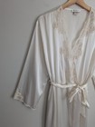 Vtg 90s Jones Ny Satin Kimono Robe Dressing Gown Sz L Xl Ivory Lace Bridal New